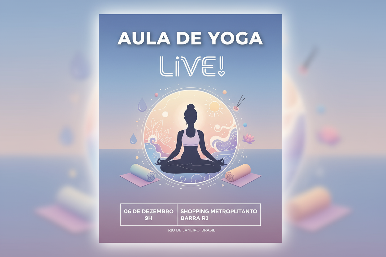 AULA DE YOGA COM A MARCA LIVE! DIA 06 DE DEZEMBRO 9H NO SHOPPING METROPOLITANO BARRA RJ