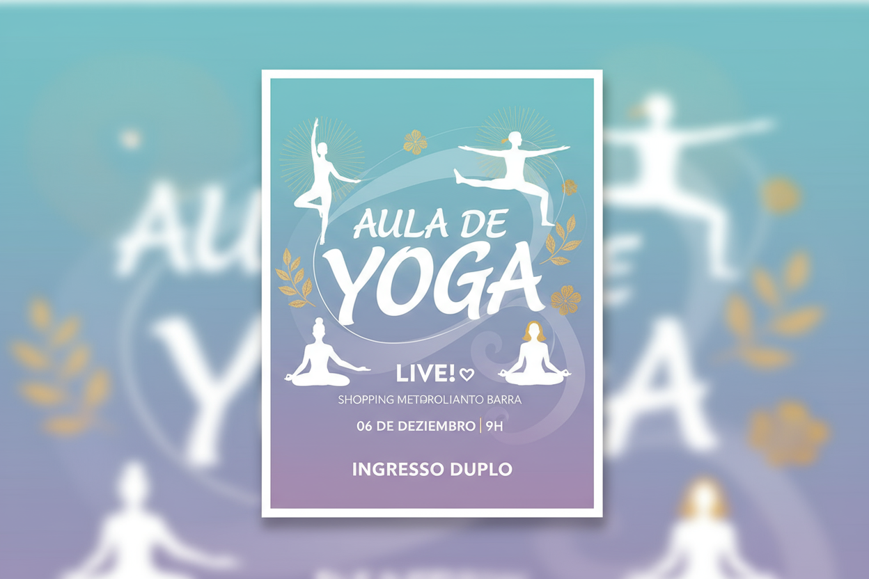 AULA DE YOGA COM A MARCA LIVE! NO SHOPPING METROPOLITANO BARRA DIA 06 DE DEZEMBRO AS 9H INGRESSO DUPLO
